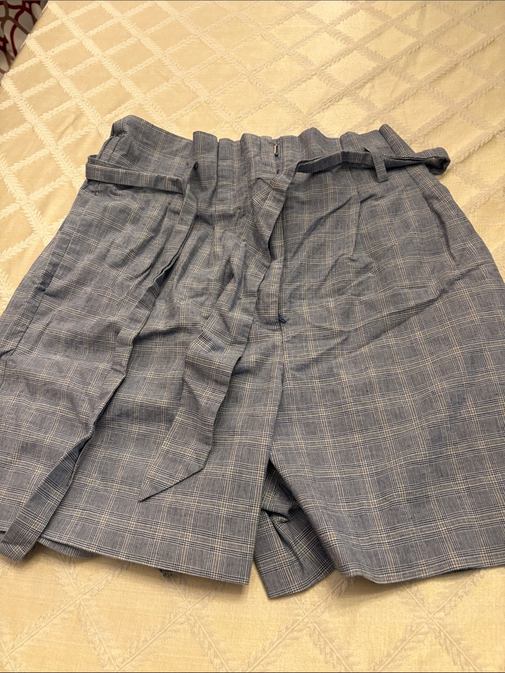 The Limited Blue Plaid Paperbag Waist Shorts with Tie Belt